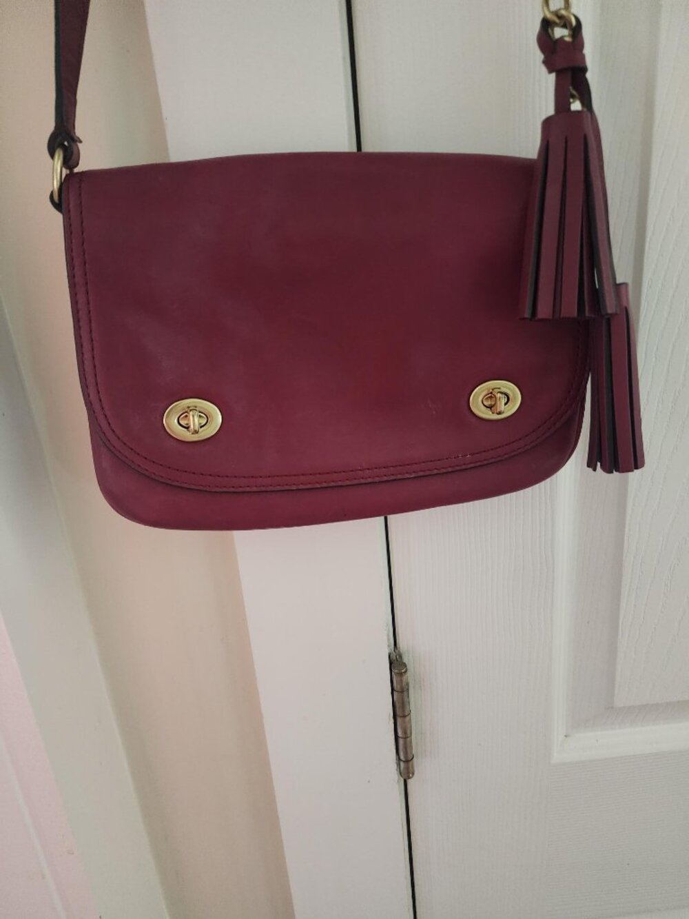 Magenta Coach Legacy Double Gusseted Leather Flap Shoulder Bag